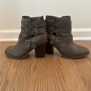 JustFab Gray Heeled Boots with Straps